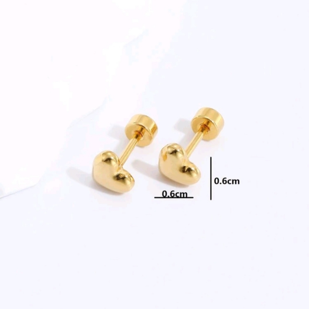 18K Small Gold Plated Heart Stud Childrens Earrings for Girls - Picture 3 of 3